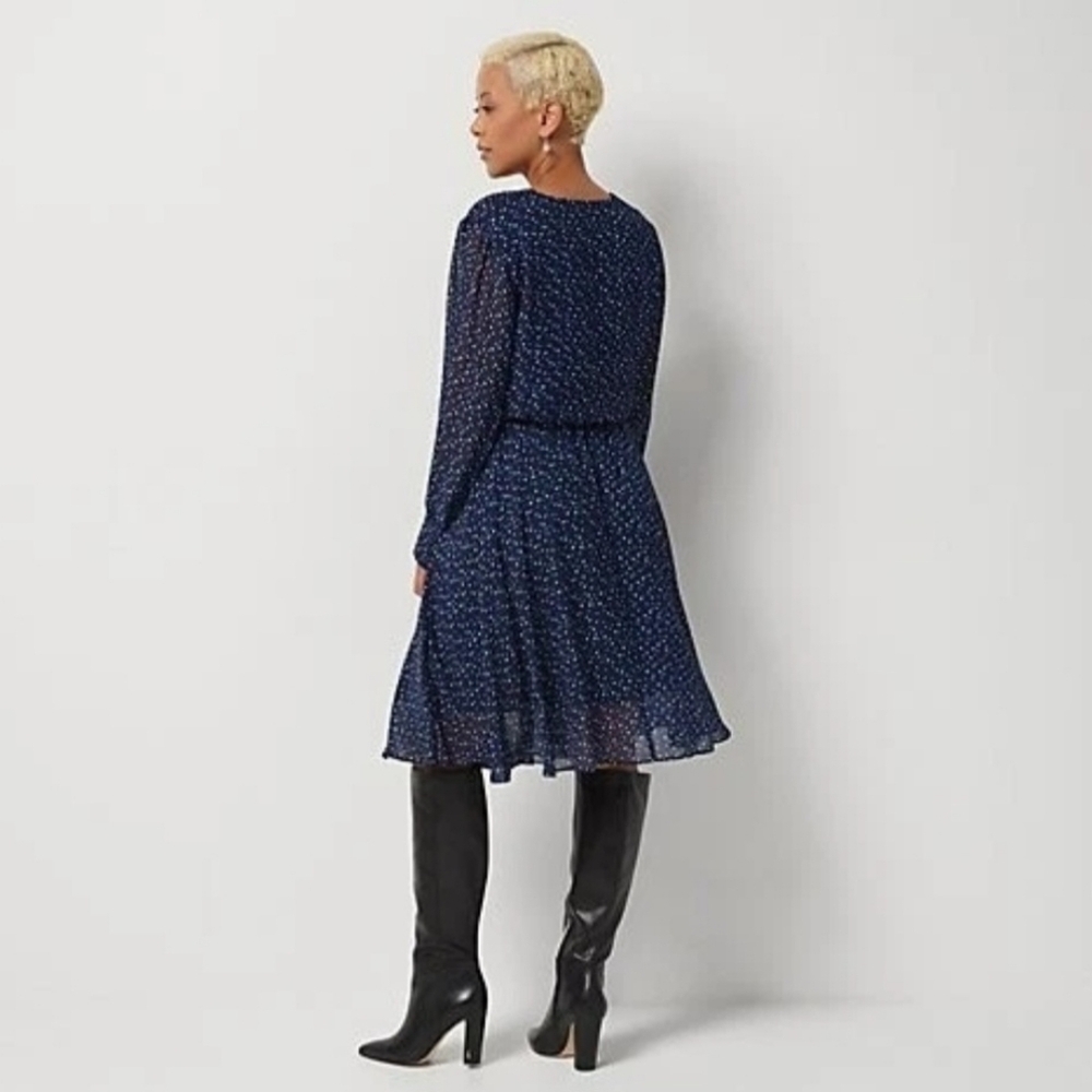 J Jason Wu Navy & White Polka Dot Dress XL Office Career Business Sheer Lined